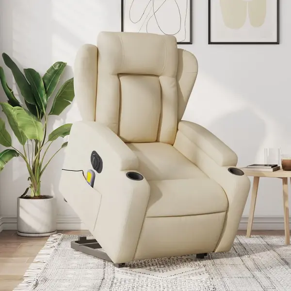 Gossi fotoliu electric de masaj rabatabil cu ridicare, crem, textil