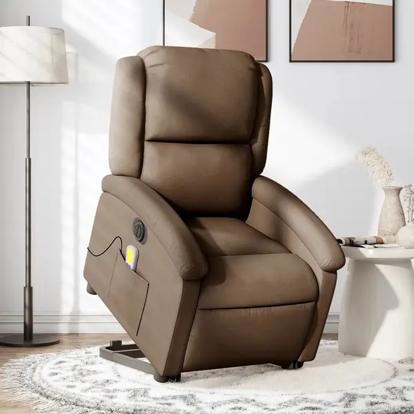 Gossi fotoliu electric de masaj rabatabil cu ridicare, maro, textil
