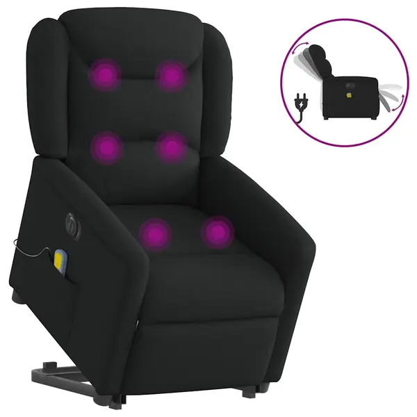Gossi fotoliu electric de masaj rabatabil cu ridicare, negru, textil