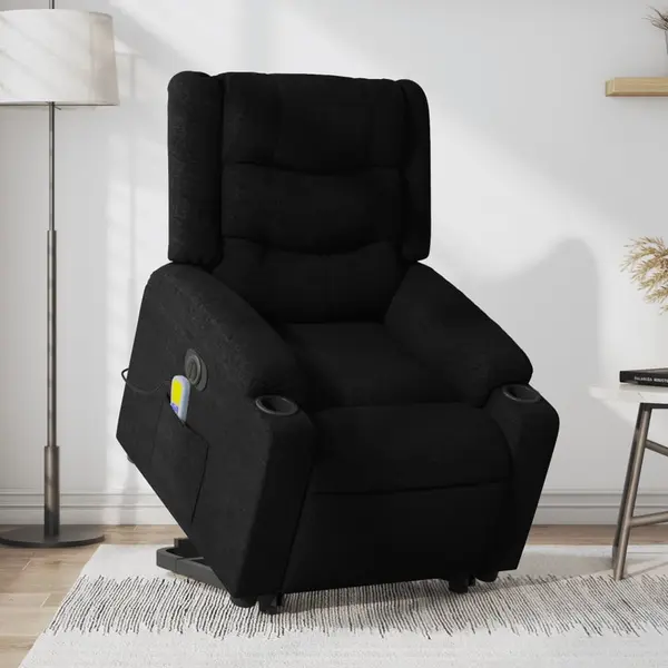 Gossi fotoliu electric de masaj rabatabil cu ridicare, negru, textil