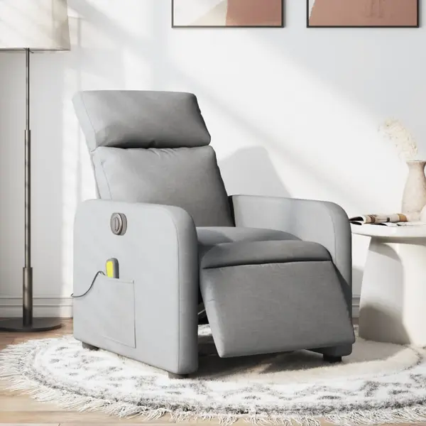 Gossi fotoliu electric de masaj rabatabil, gri deschis, microfibra