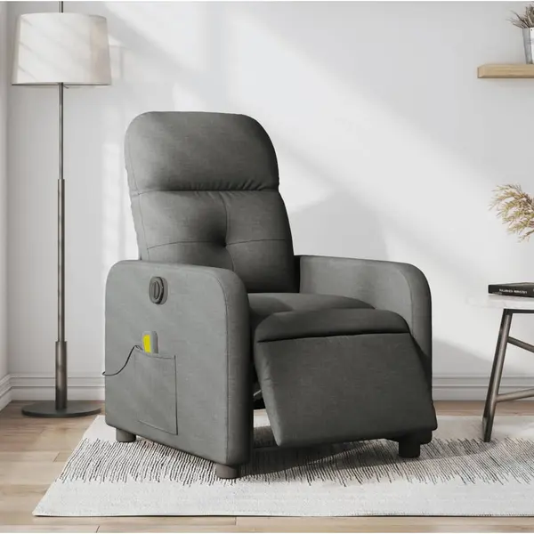 Gossi fotoliu electric de masaj rabatabil, gri inchis, textil