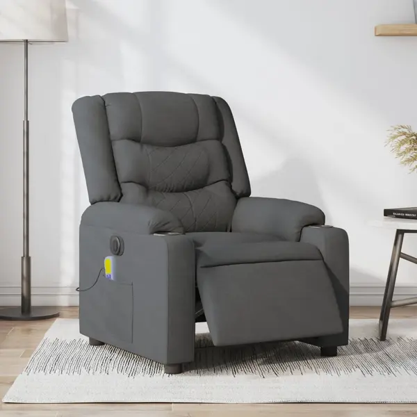 Gossi fotoliu electric de masaj rabatabil, gri inchis, textil