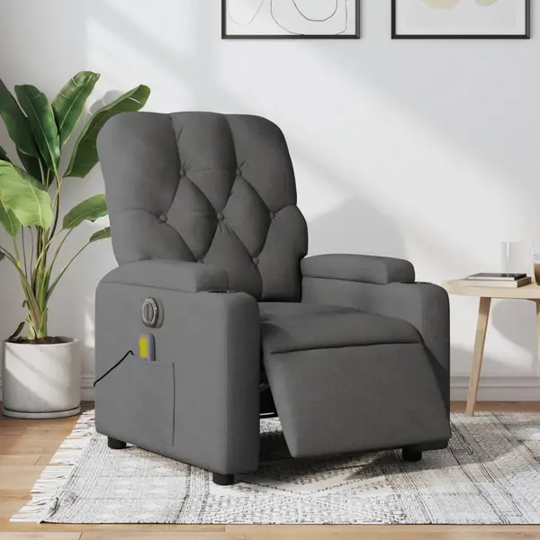 Gossi fotoliu electric de masaj rabatabil, gri inchis, textil