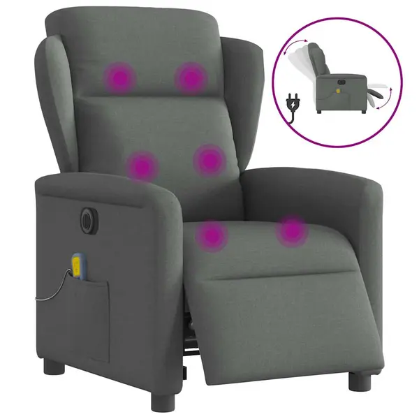 Gossi fotoliu electric de masaj rabatabil, gri inchis, textil