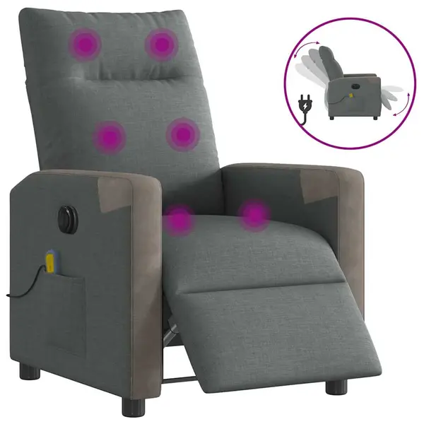 Gossi fotoliu electric de masaj rabatabil, gri inchis, textil