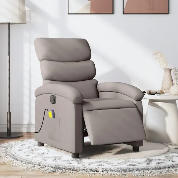 Gossi fotoliu electric de masaj rabatabil, gri taupe, textil