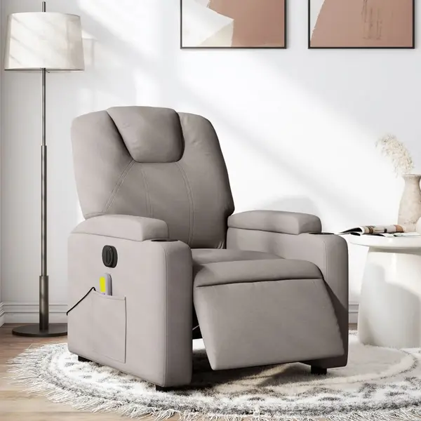 Gossi fotoliu electric de masaj rabatabil, gri taupe, textil