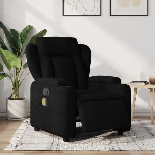 Gossi fotoliu electric de masaj rabatabil, negru, textil