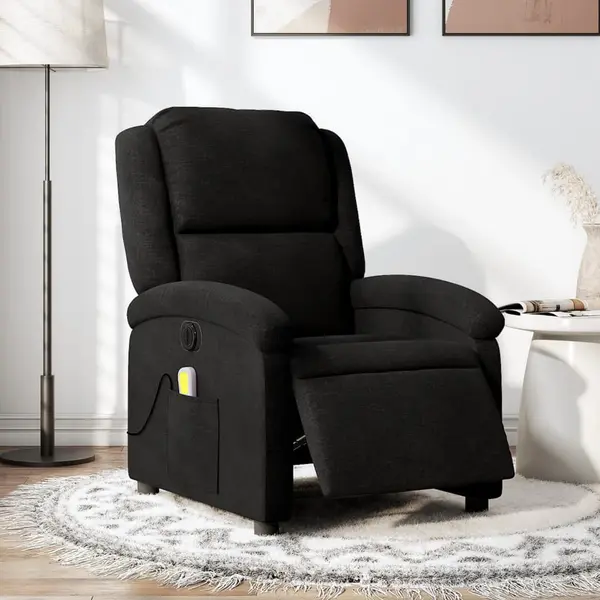 Gossi fotoliu electric de masaj rabatabil, negru, textil