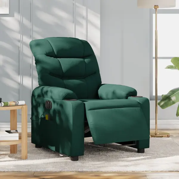Gossi fotoliu electric de masaj rabatabil, verde inchis, textil