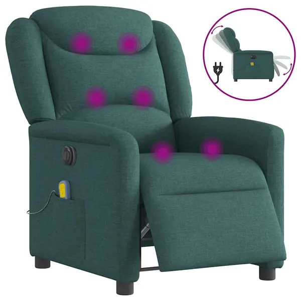 Gossi fotoliu electric de masaj rabatabil, verde inchis, textil