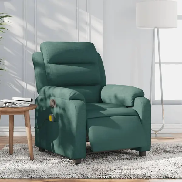 Gossi fotoliu electric de masaj rabatabil, verde inchis, textil