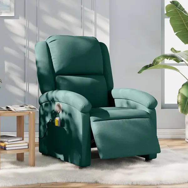 Gossi fotoliu electric de masaj rabatabil, verde inchis, textil