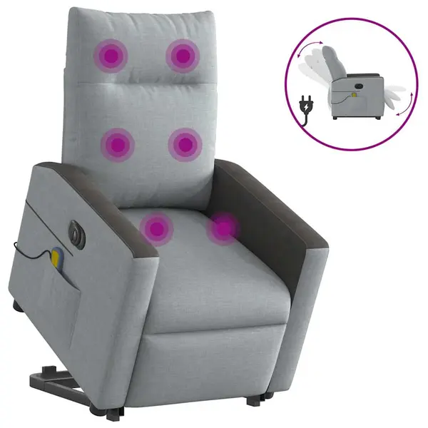 Gossi fotoliu electric masaj rabatabil cu ridicare, gri inchis textil