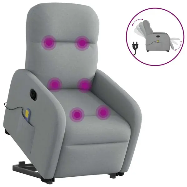 Gossi fotoliu electric masaj rabatabil cu ridicare, gri inchis textil