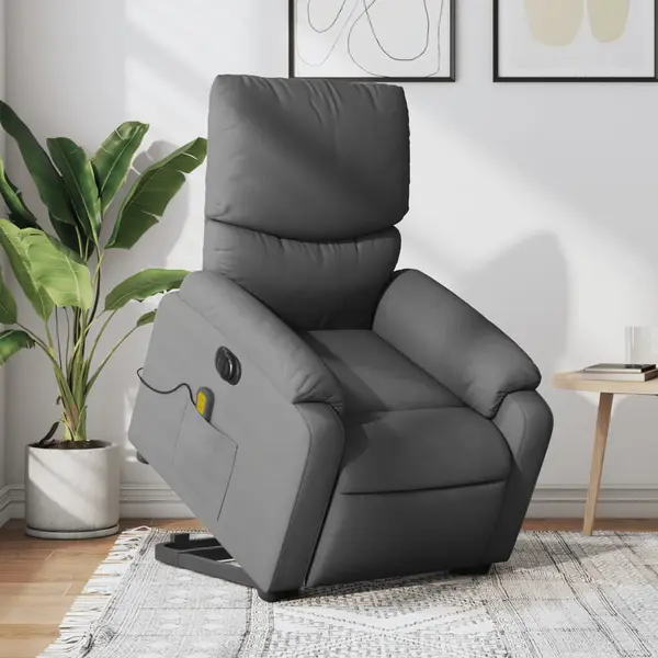 Gossi fotoliu electric masaj rabatabil cu ridicare, gri inchis textil
