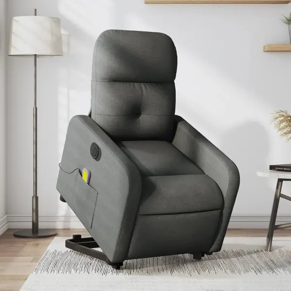 Gossi fotoliu electric masaj rabatabil cu ridicare, gri inchis textil