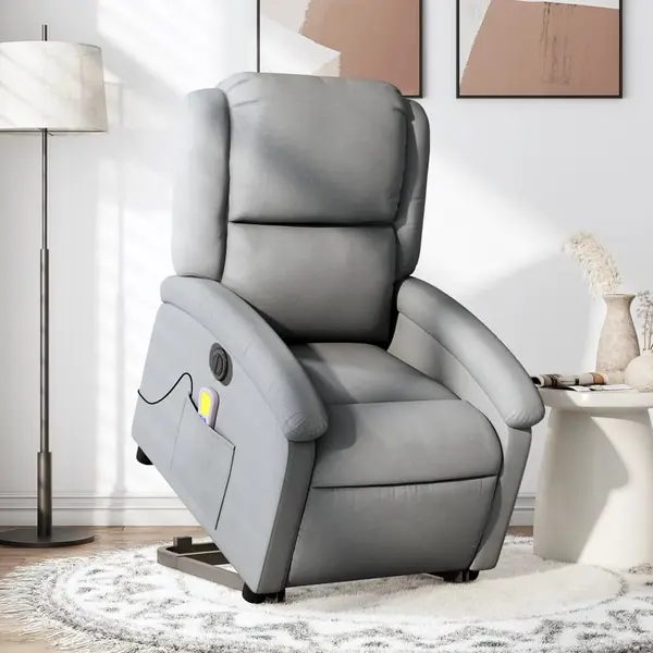 Gossi fotoliu electric masaj rabatabil cu ridicare, gri inchis textil