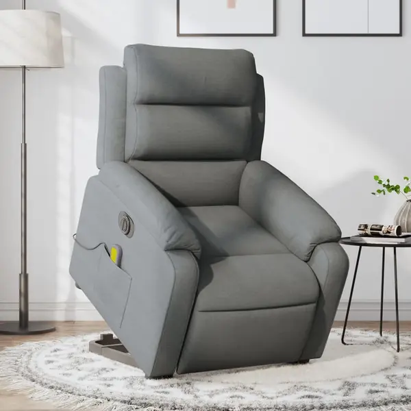 Gossi fotoliu electric masaj rabatabil cu ridicare, gri inchis textil