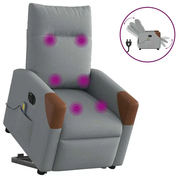 Gossi fotoliu electric masaj rabatabil cu ridicare, gri inchis textil