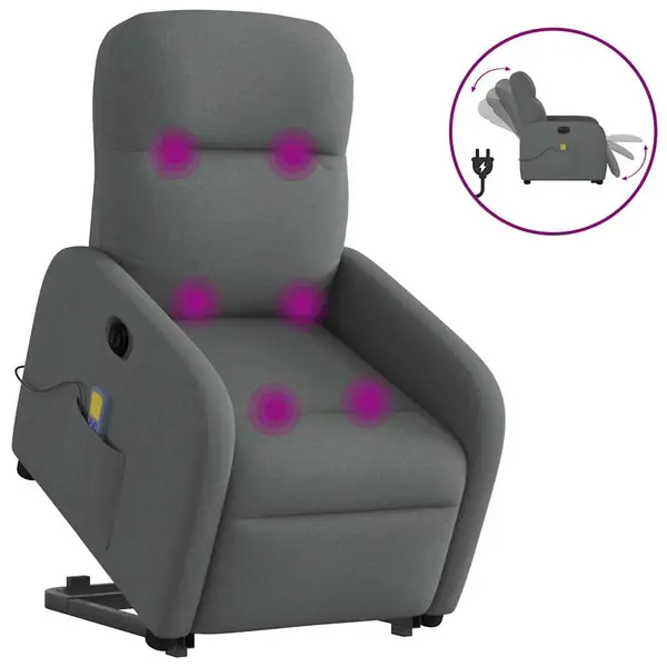 Gossi fotoliu electric masaj rabatabil cu ridicare, gri inchis textil
