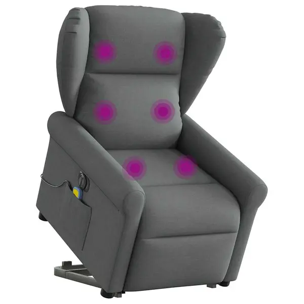 Gossi fotoliu electric masaj rabatabil cu ridicare, gri inchis textil