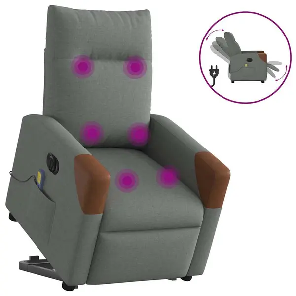 Gossi fotoliu electric masaj rabatabil cu ridicare, gri inchis textil