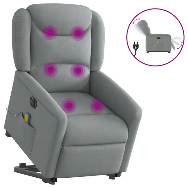 Gossi fotoliu electric masaj rabatabil cu ridicare, gri inchis textil