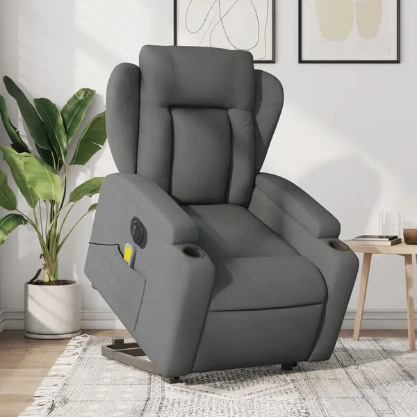 Gossi fotoliu electric masaj rabatabil cu ridicare, gri inchis textil
