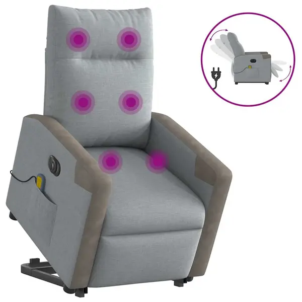 Gossi fotoliu electric masaj rabatabil cu ridicare, gri inchis textil