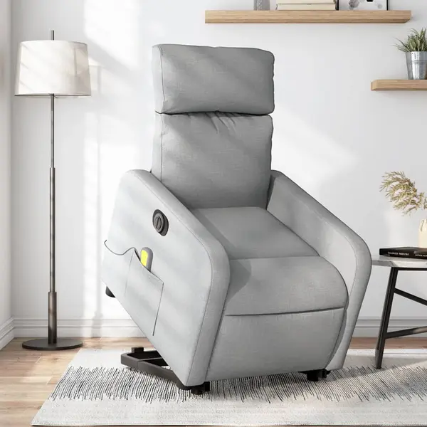 Gossi fotoliu electric masaj rabatabil cu ridicare, gri inchis textil