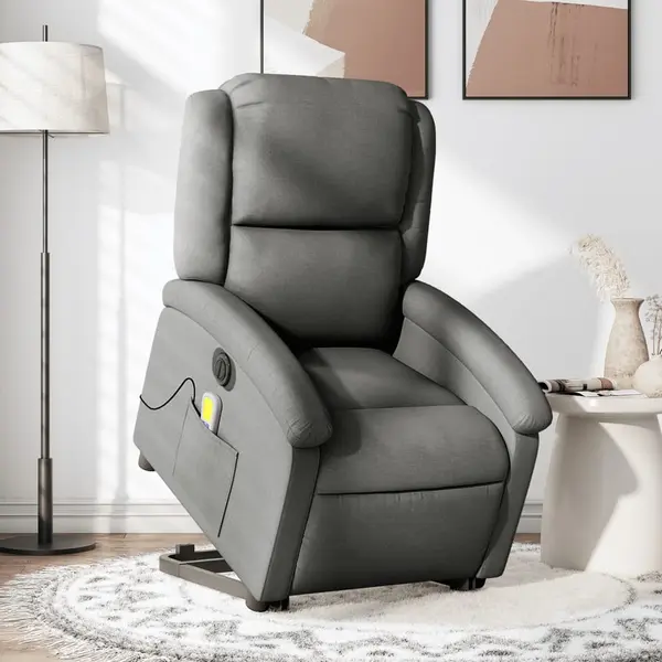 Gossi fotoliu electric masaj rabatabil cu ridicare, gri inchis textil