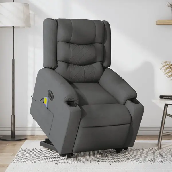 Gossi fotoliu electric masaj rabatabil cu ridicare, gri inchis textil