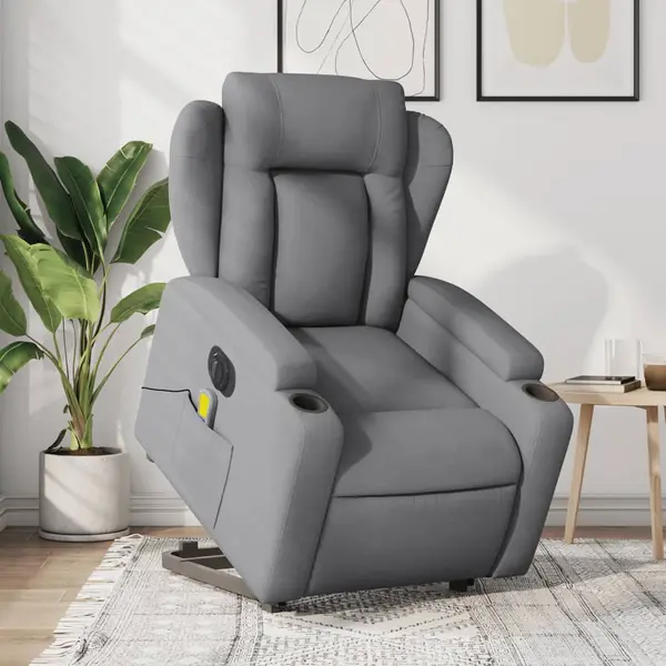 Gossi fotoliu electric masaj rabatabil cu ridicare, gri inchis textil