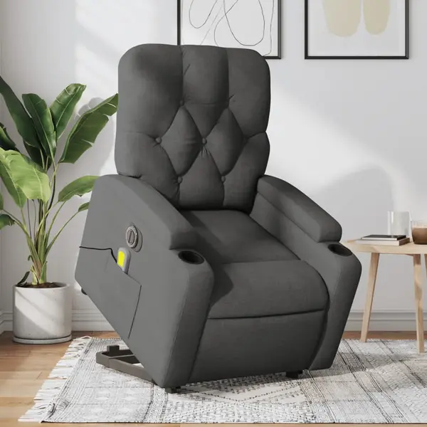 Gossi fotoliu electric masaj rabatabil cu ridicare, gri inchis textil
