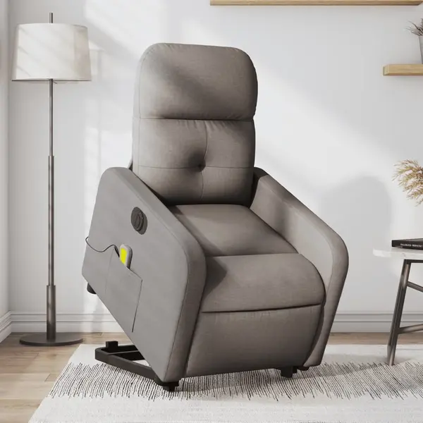 Gossi fotoliu electric masaj rabatabil cu ridicare, gri taupe, textil