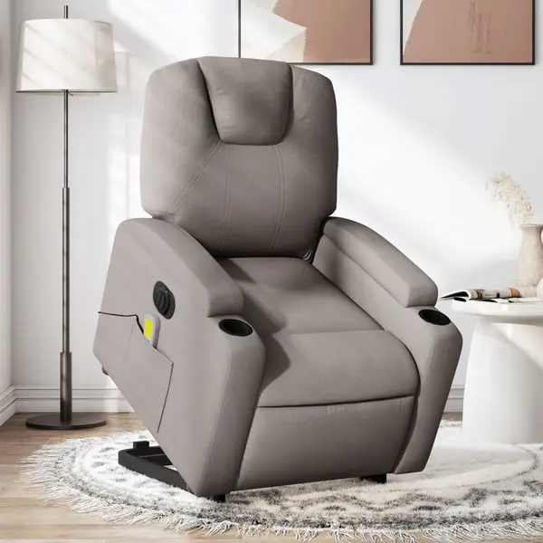 Gossi fotoliu electric masaj rabatabil cu ridicare, gri taupe, textil