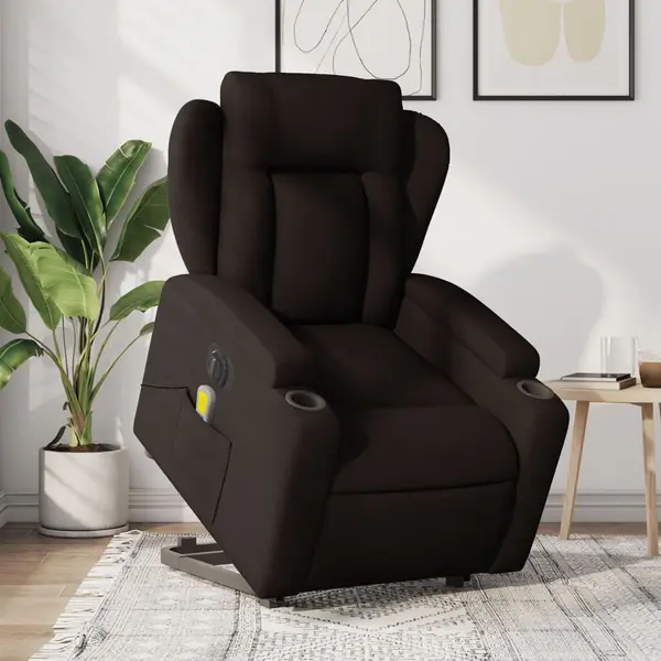 Gossi fotoliu electric masaj rabatabil cu ridicare maro inchis textil