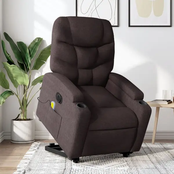 Gossi fotoliu electric masaj rabatabil cu ridicare maro inchis textil