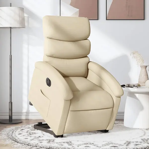 Gossi fotoliu electric rabatabil cu ridicare, crem, textil