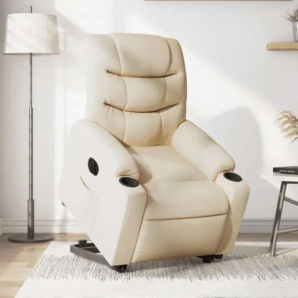 Gossi fotoliu electric rabatabil cu ridicare, crem, textil
