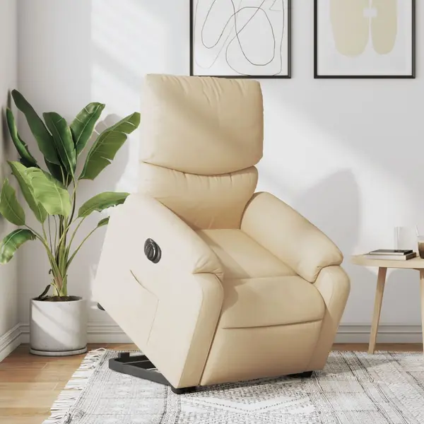 Gossi fotoliu electric rabatabil cu ridicare, crem, textil