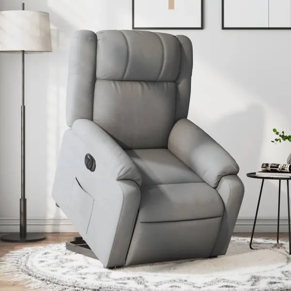 Gossi fotoliu electric rabatabil cu ridicare, gri deschis, textil