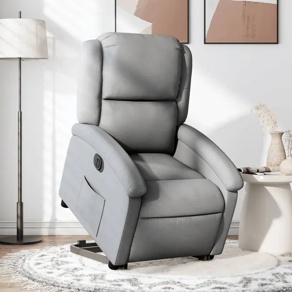 Gossi fotoliu electric rabatabil cu ridicare, gri deschis, textil