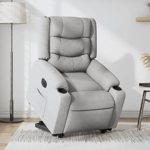 Gossi fotoliu electric rabatabil cu ridicare, gri deschis, textil