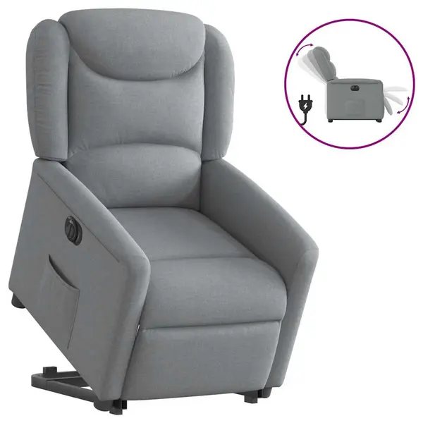 Gossi fotoliu electric rabatabil cu ridicare, gri deschis, textil