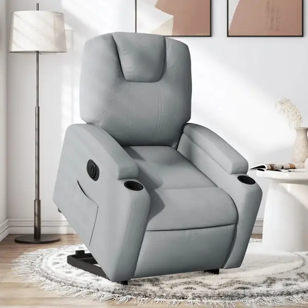 Gossi fotoliu electric rabatabil cu ridicare, gri deschis, textil