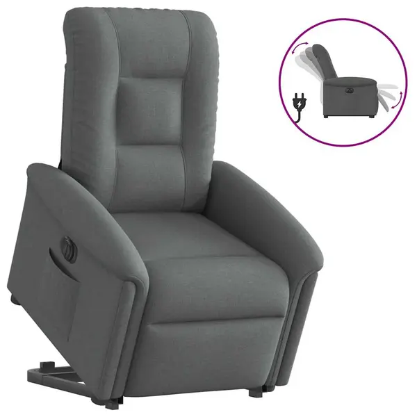 Gossi fotoliu electric rabatabil cu ridicare, gri inchis, textil