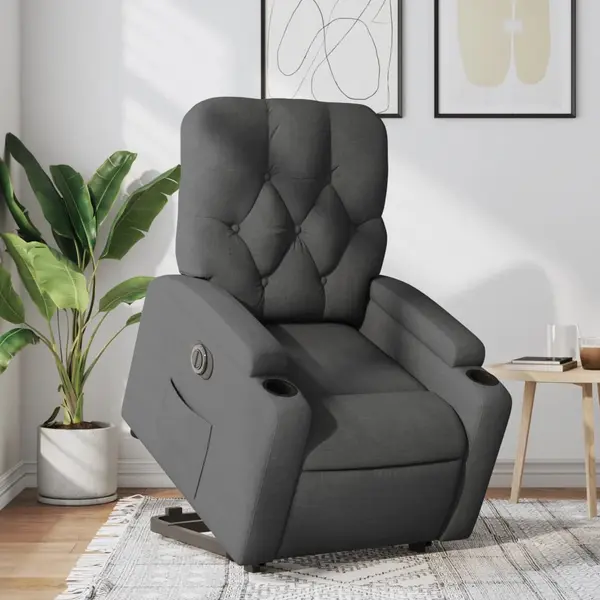 Gossi fotoliu electric rabatabil cu ridicare, gri inchis, textil